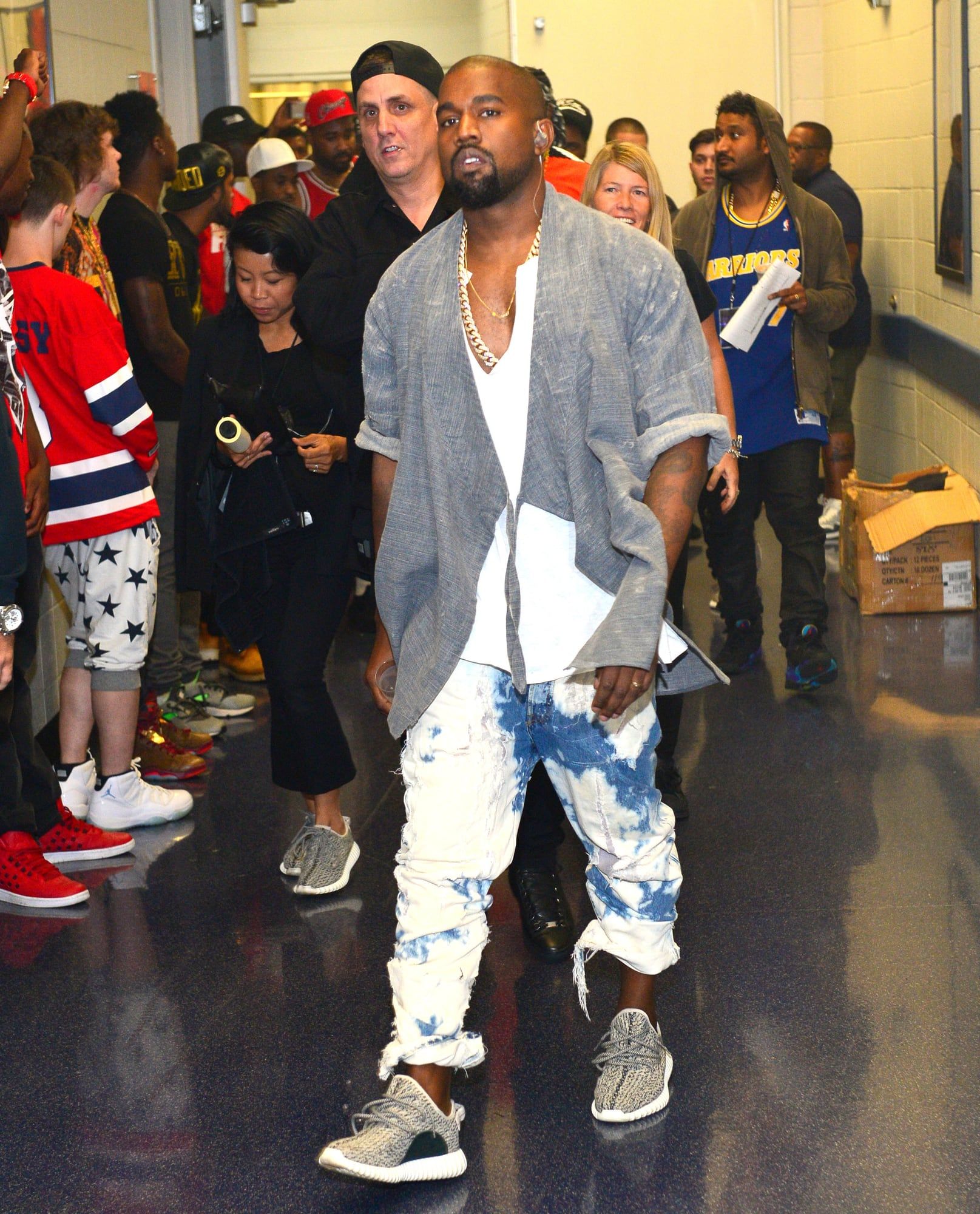 Ye wore the 350 Turtle Dove four weeks early, then again in black. Turtle Dove, Ye full length at the Hot 107.9 Birthday Bash, Philips Arena, Atlanta, 20 Jun 2015.