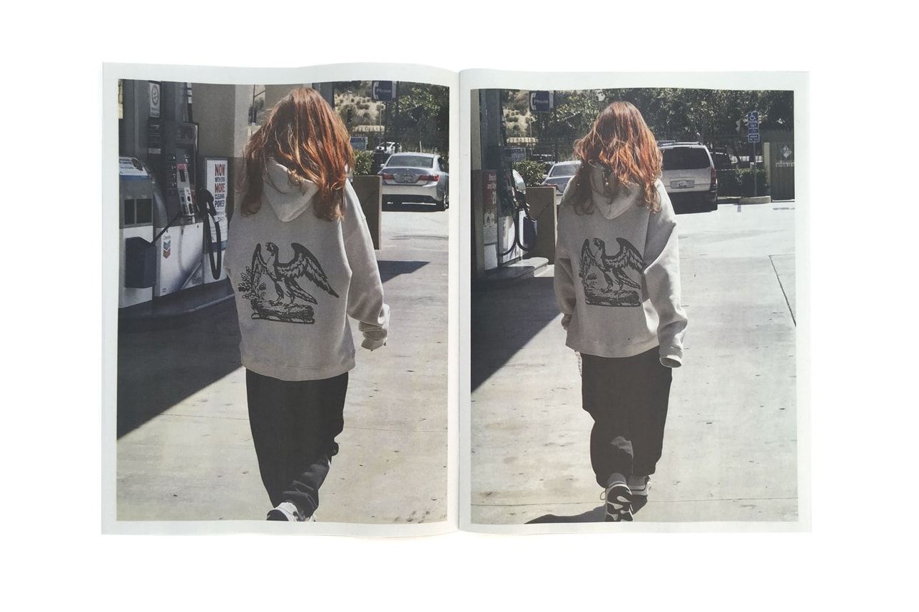 Yeezy’s Calabasas zine, shot by Jackie Nickerson, went straight to the people who’d ordered. Mist, Melissa Collett from behind, eagle crest across the back.