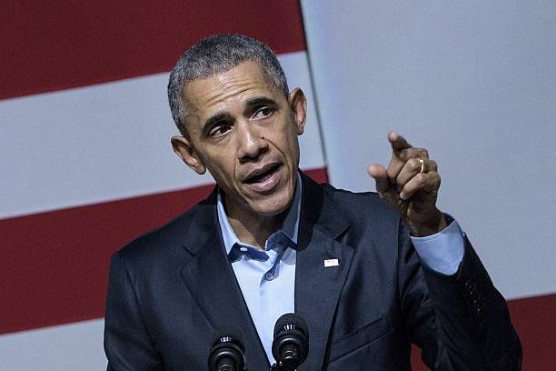 Obama joked about Ye’s 2020 run. Then Kim posted his two pairs of Yeezys. Barack Obama speaking at the Democratic National Committee event at the Warfield, San Francisco, 10 Oct 2015.