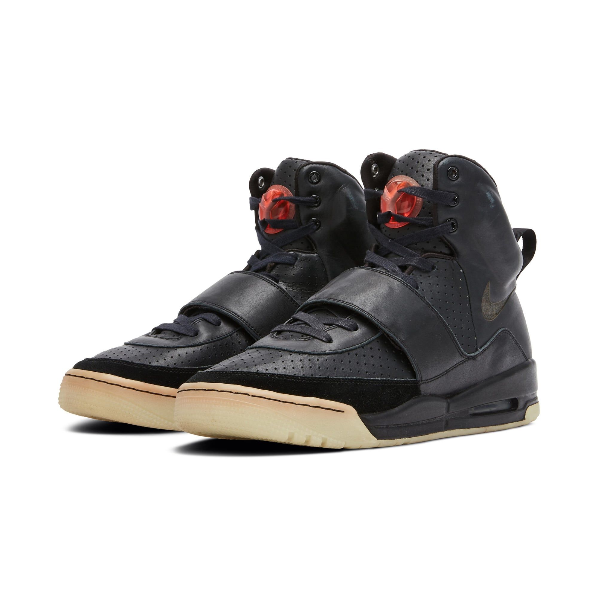 Ye wore an Air Yeezy sample to the 2008 Grammys. It sold for $1.8 million.. The Grammy pair: black leather, perforated upper, pink Y lace locks.