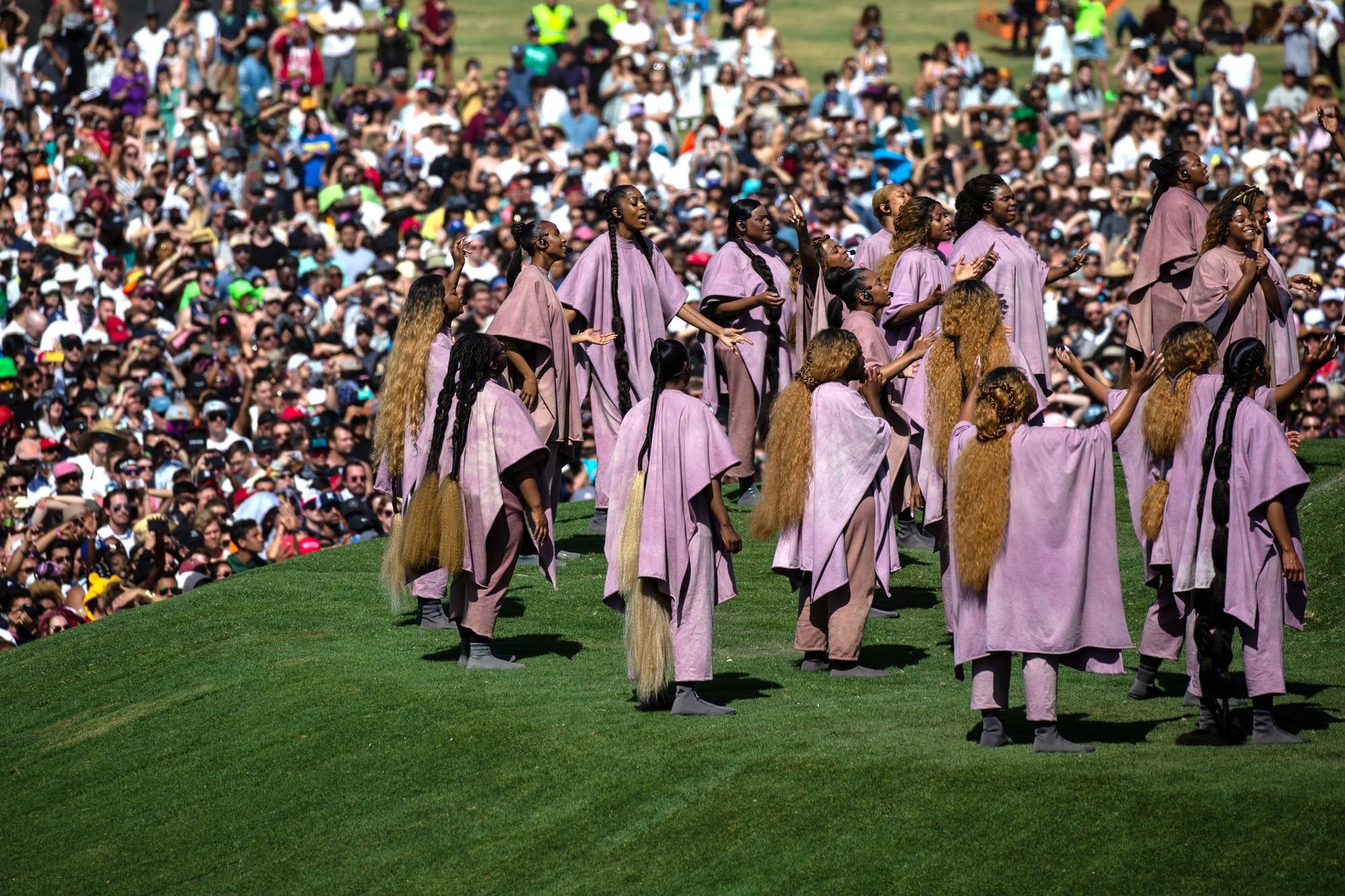 Ye’s choir wore the Scuba at Coachella. It was never sold to the public.. The Sunday Service choir on the hill at Coachella, 21 Apr 2019, every singer in the grey Coachella Scuba.