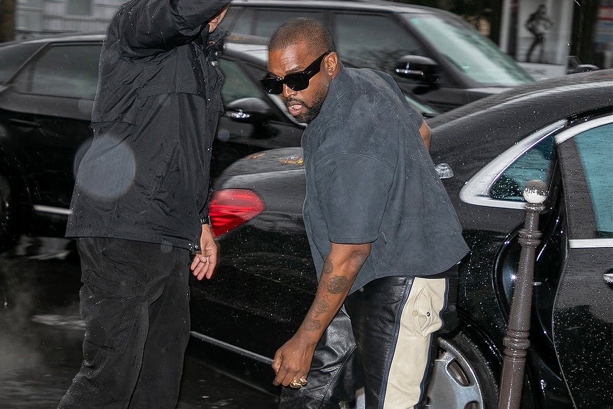 Ye jumped a Paris puddle in the 451. It released a year later, renamed.. Ye arriving in the rain in Paris, early March 2020, in leather trousers.