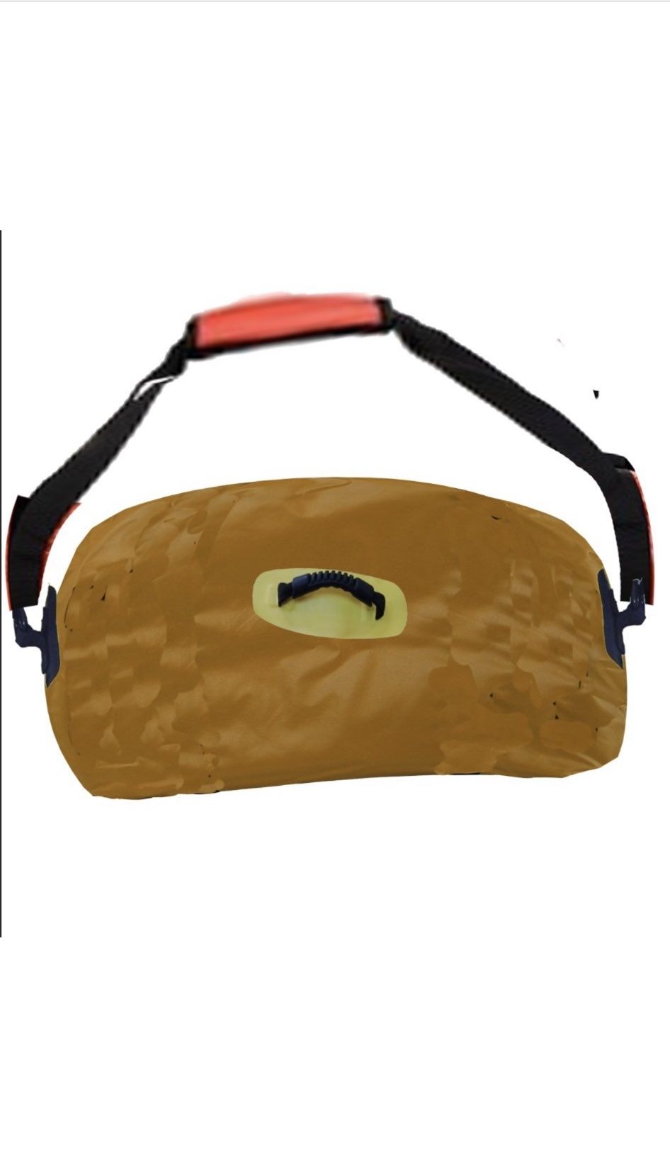 Ye’s tweets became a fan-made Yeezy Gap catalogue. The Round Jacket wasn’t in it. 'WATERPROOF YZY GAP BAG MOCK UP': tan bag, orange-padded strap, grab handle in the front panel.