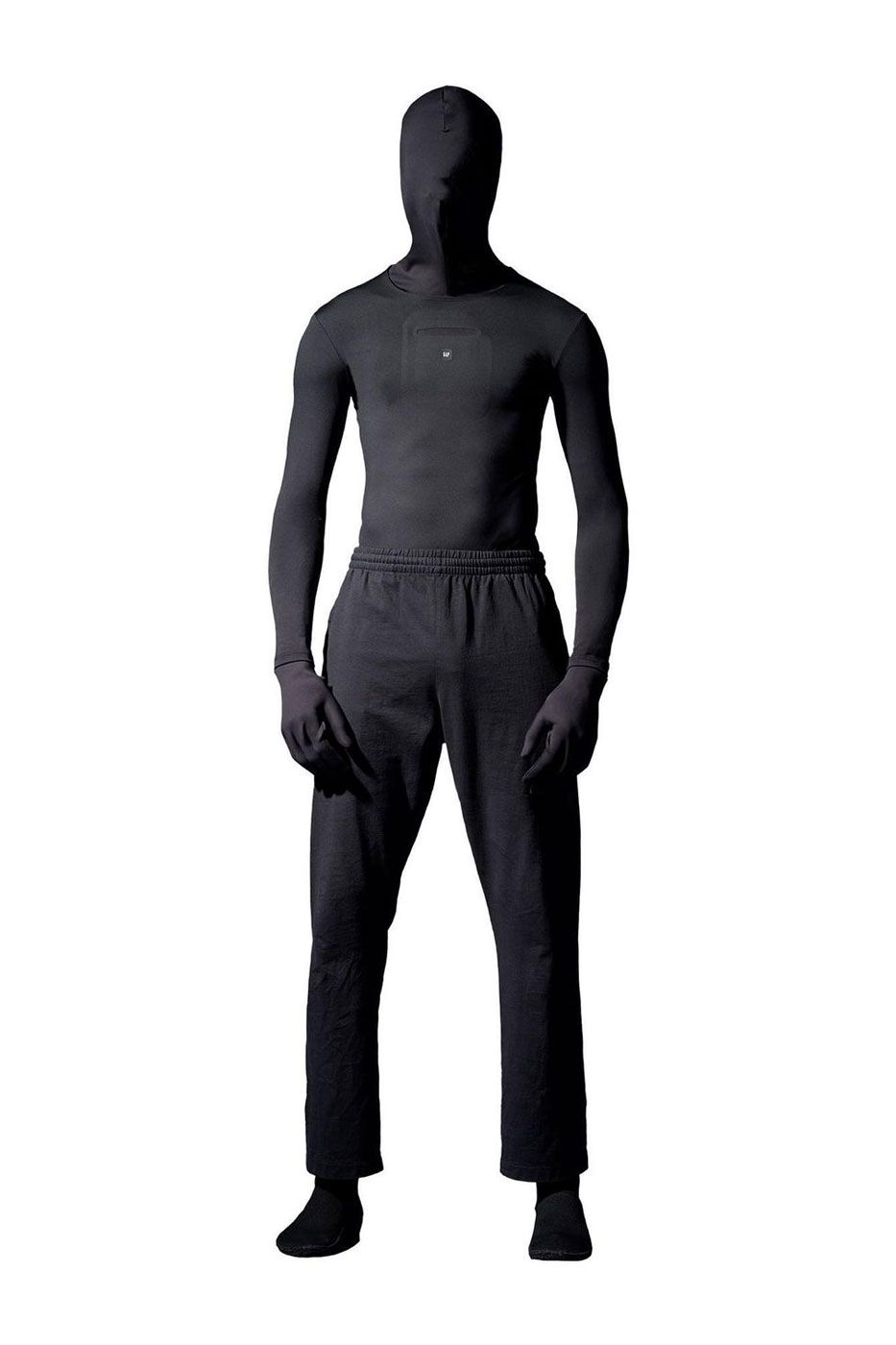 The $80 Second Skin was the plainest thing in Yeezy Gap’s Balenciaga line. Black, men's long sleeve with fleece jogging pants, Collection 2 lookbook.